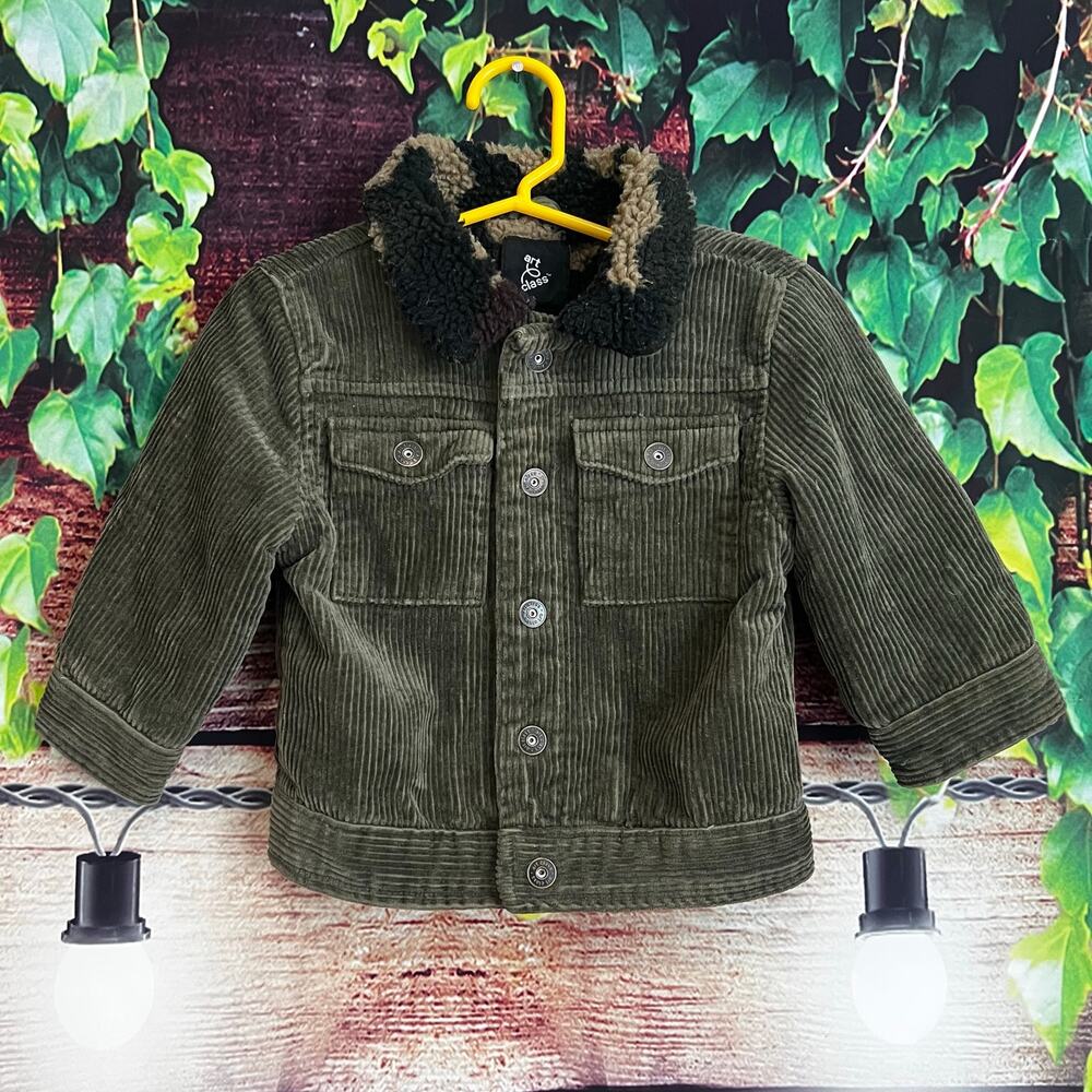 Art Class Corduroy Jacket 18M Toddler Boy Green Coat Camo Sherpa Snap Buttons